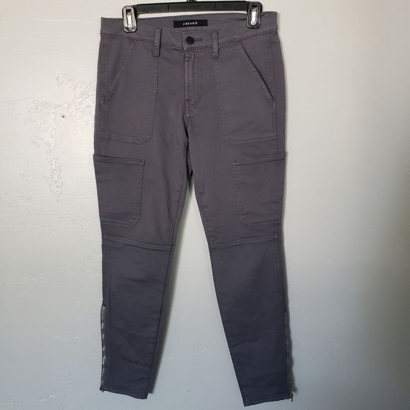 J Brand 27 Houlihan Dark Grey Pant Zipper Ankle Cargo Utility Denim Cotton Blend - Picture 1 of 7